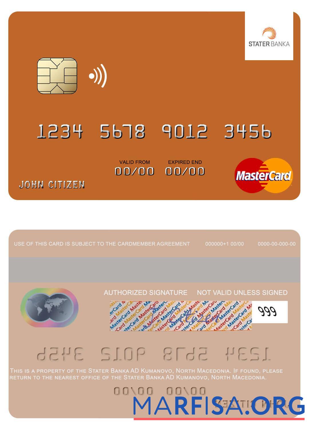 Printable North Macedonia Stater Banka AD Kumanovo mastercard sample